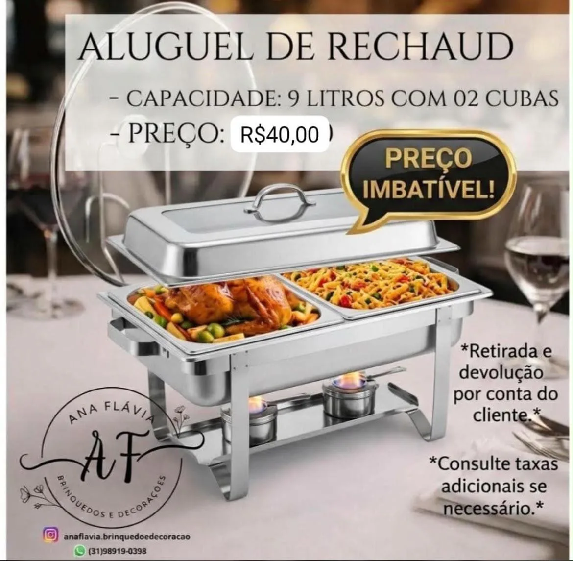 Rechaud Retangular 9 Litros (2 cubas)